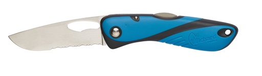[WI10126] Couteau Offshore avec lame crantée, démanilleur, décapsuleur, épissoir et dragonne bleu