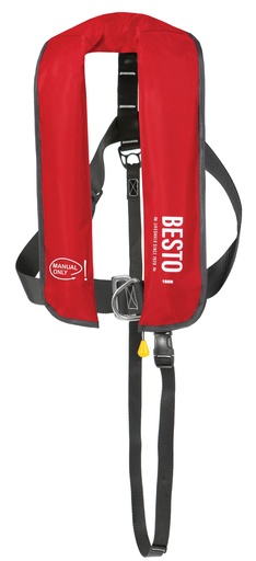 [BE39162R] Gilet de sauvetage Besto manuel, 165N, rouge avec harnais