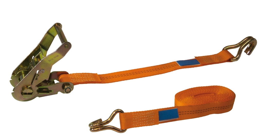 Lashing strap with ratchet tensioner, open hooks 6 m x 35mm, 2 hooks