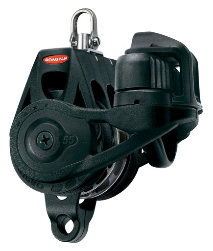 [RF56330B] Poulie triple Winch Orbit, seulement automatique, à ringot, manille sur émerillon et taquet ajustable 55mm